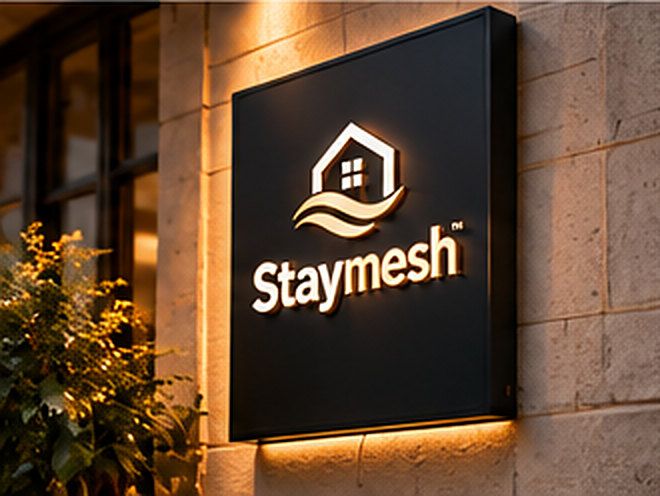 Staymesh signage on a stone wall